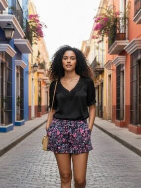 French Connection ink blot print cuffed shorts 8